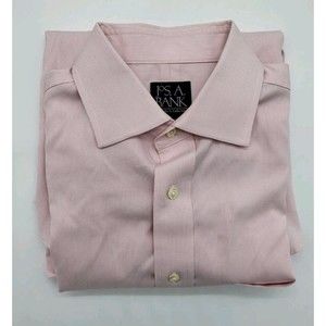 Jos A Bank Mens Dress Shirt 15.5/34 Tailored Fit Pink White Striped *Small Mark*